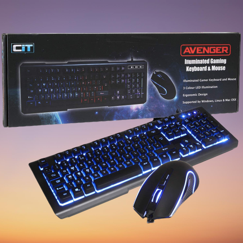 CiT Avenger Gaming Keyboard and Mouse, 3 Colour Mode