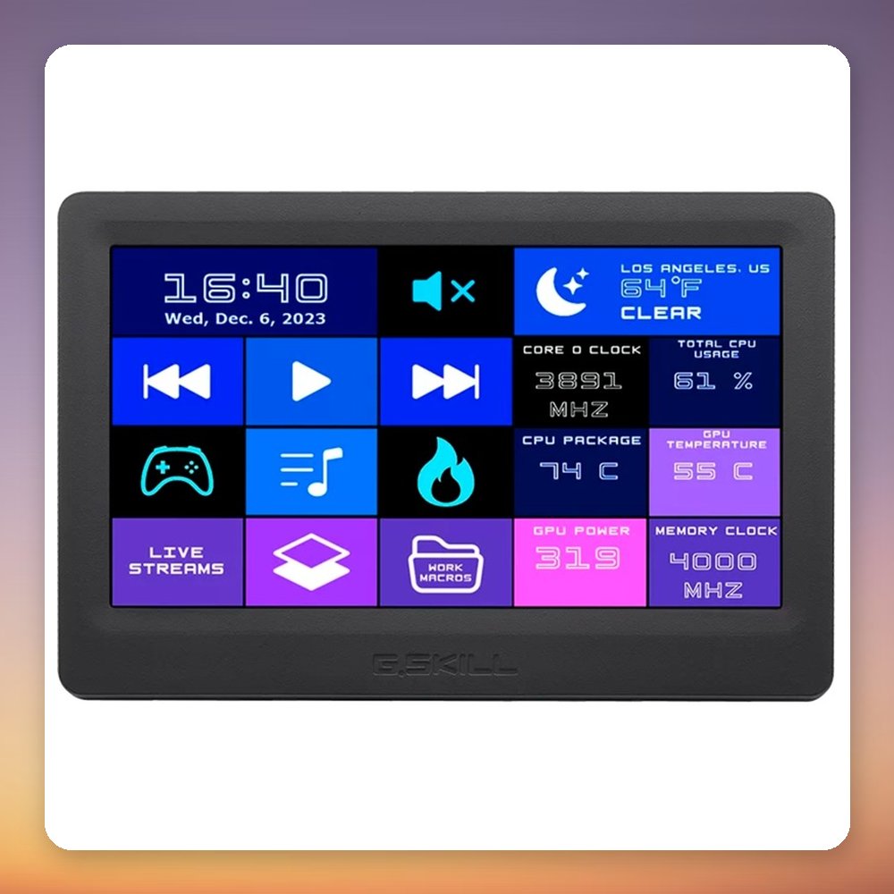 G.Skill WigiDash 7" IPS Touchscreen Command Panel, 20 Virtual Keys, USB, Black – image 2