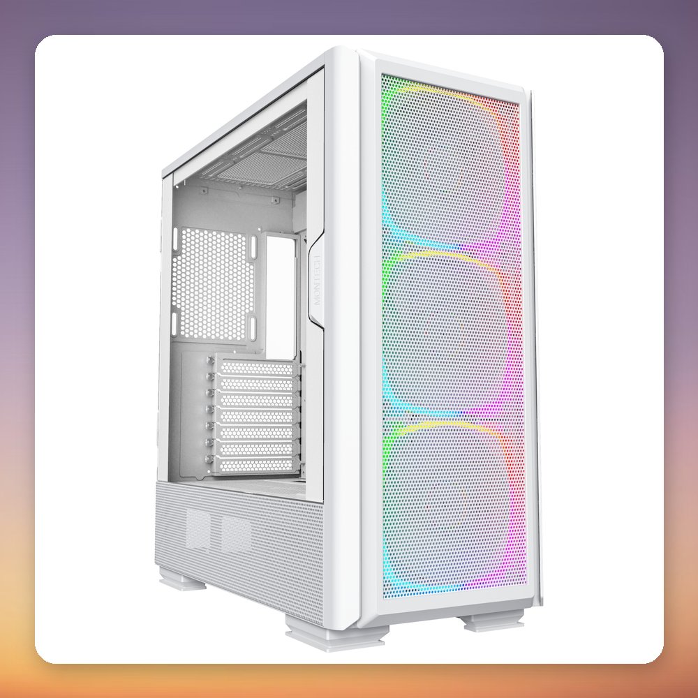 Montech SKY TWO GX Mid-Tower Case, White, Tempered Glass, E-ATX, 3x ARGB Fans