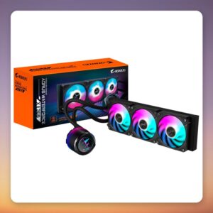 GigaByte AORUS WATERFORCE X II 360 mm AIO Liquid CPU Cooler, LCD Display, Black