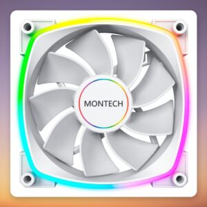 Montech RX140 PWM 140 mm ARGB Case Fan, White, Single Pack