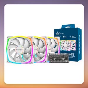 Montech AX120 PWM 120 mm ARGB Case Fan, White, 3-Pack