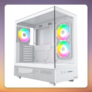 Montech XR Mid-Tower ATX Case, White, Dual Tempered Glass, 3x ARGB Fans