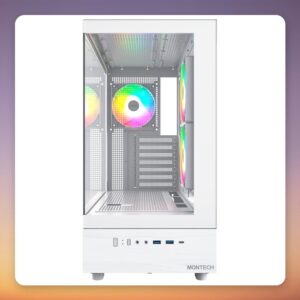 Montech XR Mid-Tower ATX Case, White, Dual Tempered Glass, 3x ARGB Fans