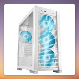 Asus TUF Gaming GT302 ARGB Mid Tower Case, White, Tempered Glass, 4x 140 mm Fans