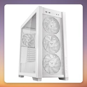 Asus TUF Gaming GT302 ARGB Mid Tower Case, White, Tempered Glass, 4x 140 mm Fans