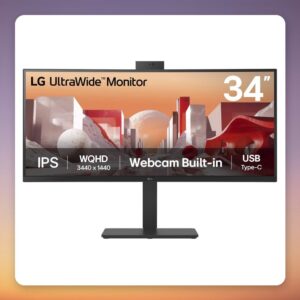 LG 34BA85QE-B 34-Inch UWQHD Curved IPS Monitor, 3440×1440, Webcam, USB-C 90W