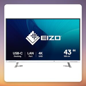 Eizo FlexScan EV4340X-WT 42.5″ 4K IPS Monitor, USB-C 94W, KVM Switch, White