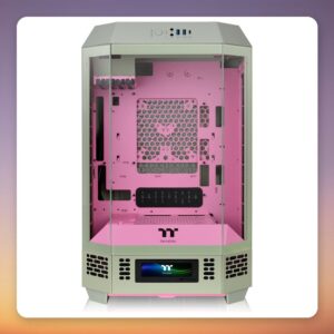 Thermaltake The Tower 300 Matcha Plum Micro-ATX Mini-Tower Case, Light Green/Pink, Tempered Glass
