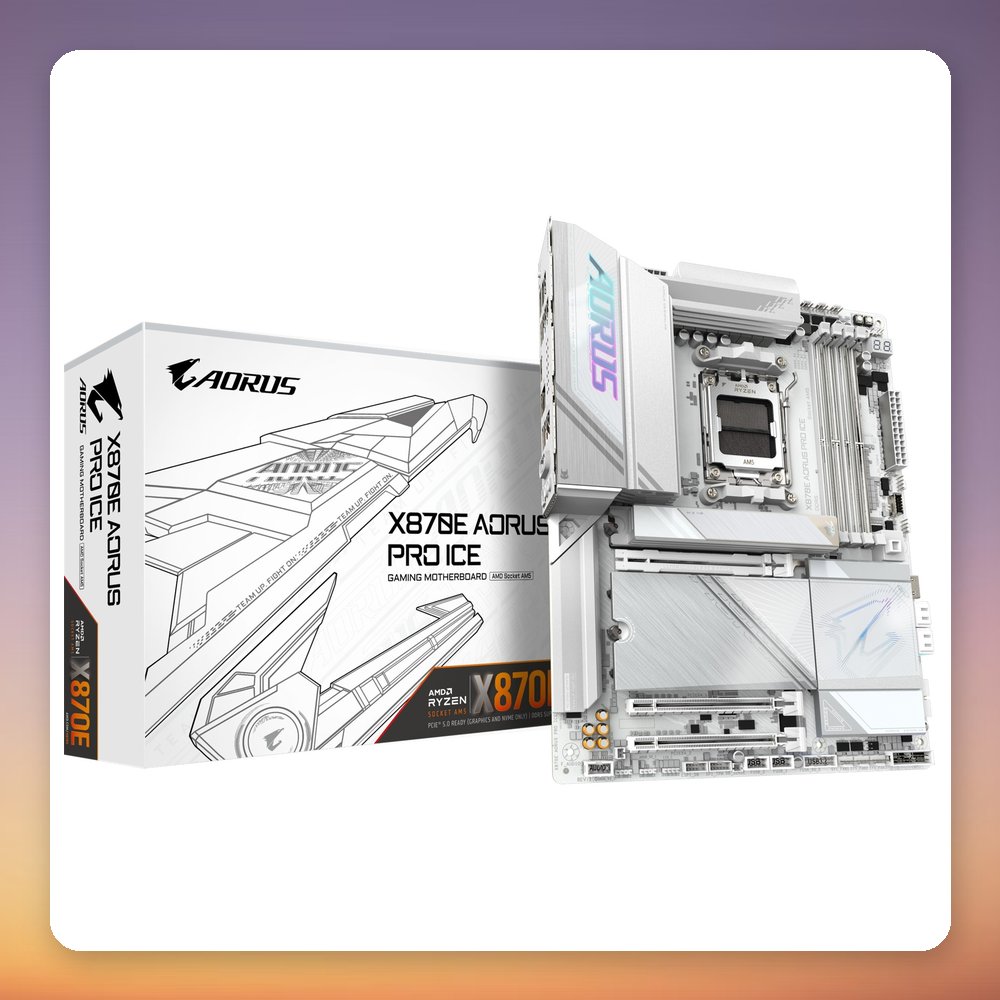 GigaByte X870E AORUS PRO ICE AM5 ATX Motherboard, White, DDR5, Wi-Fi 7