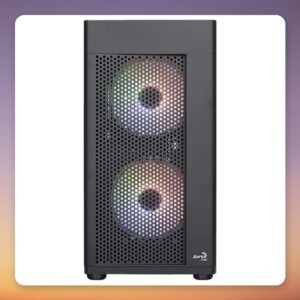 Aerocool Hexform G-BK-V2 Micro-ATX Mini Tower Case, Tempered Glass, 3x FRGB Fans, Black