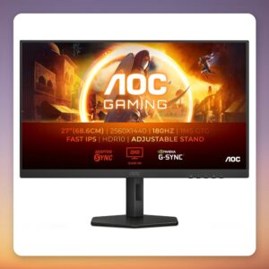 AOC Q27G4XF 27-inch QHD Fast IPS Gaming Monitor, 180 Hz, HDR10, Adaptive-Sync