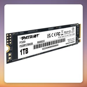 Patriot P320 1 TB M.2 2280 NVMe SSD, PCIe 3.0 x4, 3000 MB/s