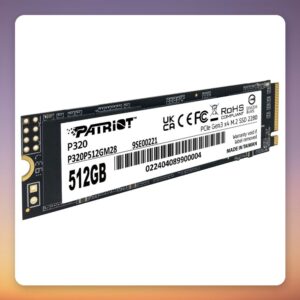 Patriot P320 512 GB NVMe M.2 2280 SSD, PCIe 3.0 x4, 3,000 MB/s