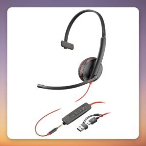 HP Poly Blackwire 3215 Monaural USB-C Headset with 3.5 mm Plug and USB-A Adapter, Black