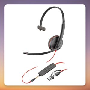 HP Poly Blackwire 3215 Monaural USB-C Headset with 3.5 mm Plug and USB-A Adapter, Black