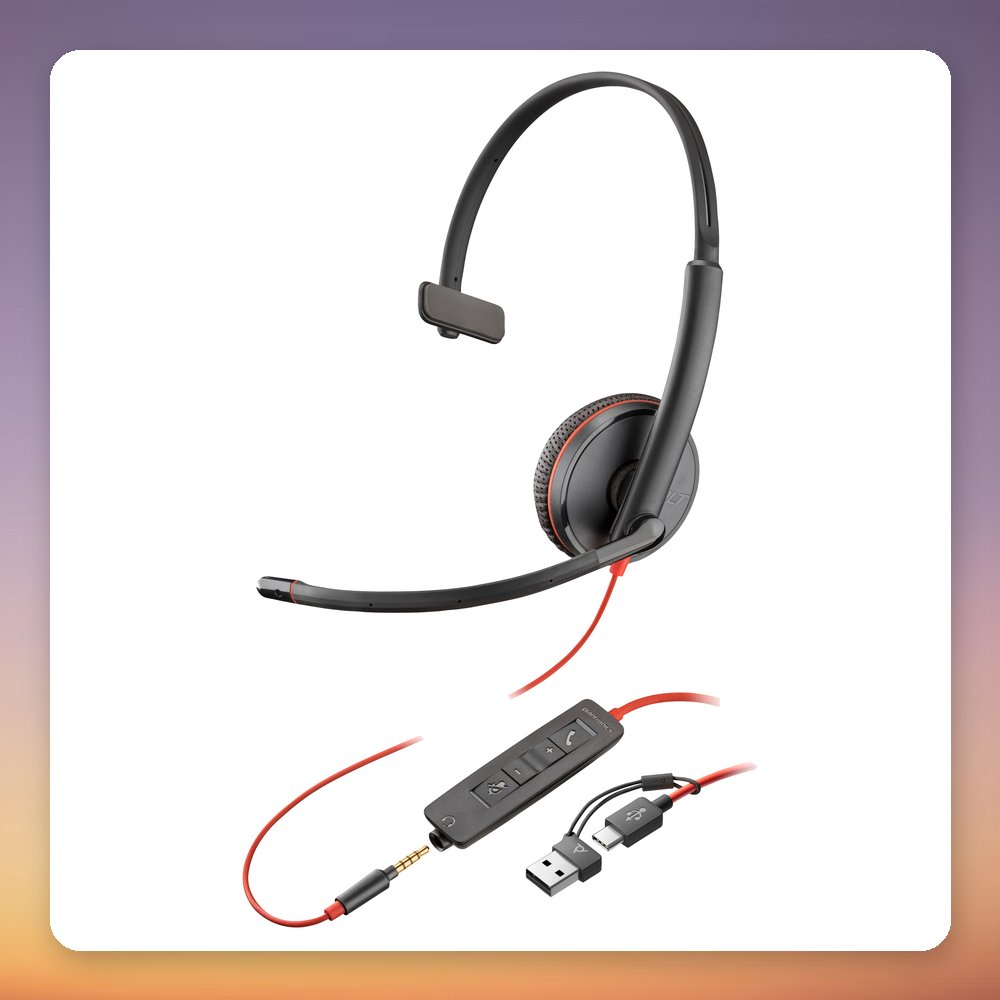 HP Poly Blackwire 3215 Monaural USB-C Headset with 3.5 mm Plug and USB-A Adapter, Black – image 2