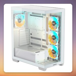 GigaByte C500 Panoramic Stealth Ice White Mid Tower ATX Case, Dual Tempered Glass