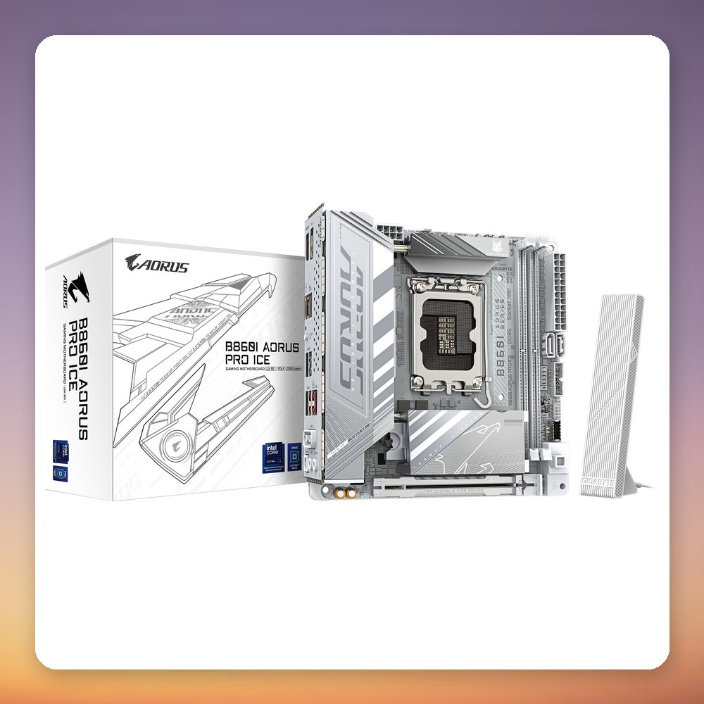 GigaByte B860I AORUS PRO ICE Mini-ITX Motherboard, LGA 1851, DDR5, Wi-Fi 7, White