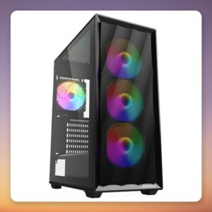 Sharkoon VK4 Rainbow ATX Mid-Tower Case, Black, Tempered Glass, 4x 120 mm Rainbow LED Fans