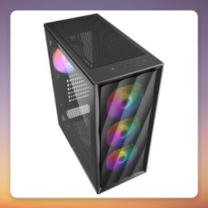 Sharkoon VK4 Rainbow ATX Mid-Tower Case, Black, Tempered Glass, 4x 120 mm Rainbow LED Fans