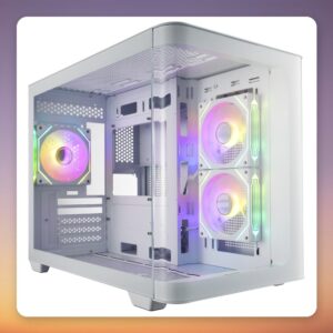 FSP S380 Micro-ATX Mini Tower Case, White, Dual Curved Glass, 3x ARGB Fans