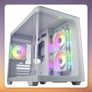 FSP S380 Micro-ATX Mini Tower Case, White, Dual Curved Glass, 3x ARGB Fans