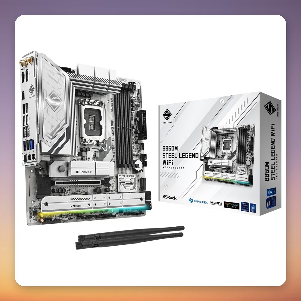 ASRock B860M Steel Legend WiFi Micro ATX Motherboard, LGA 1851, White