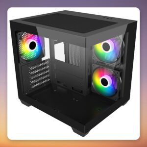 Fortron S140-BA Mini Tower Case, Black, Dual Tempered Glass, 3x ARGB Fans