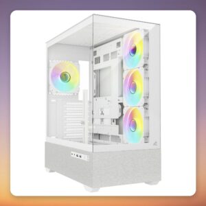 Sharkoon AK7 ARGB ATX Mid-Tower Case, White, Dual Tempered Glass, 4x 120 mm ARGB Fans