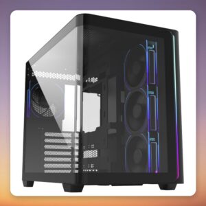 Fortron M580 Plus Midi Tower ATX Case, Black, Curved Tempered Glass, 4x ARGB Fans