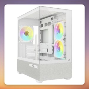 Sharkoon MK7 ARGB Micro-ATX Mini-Tower Case, White, 2x Tempered Glass