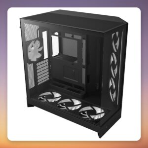 NZXT H9 Flow RGB+ Mid-Tower Case, E-ATX, Matte Black, Dual Tempered Glass