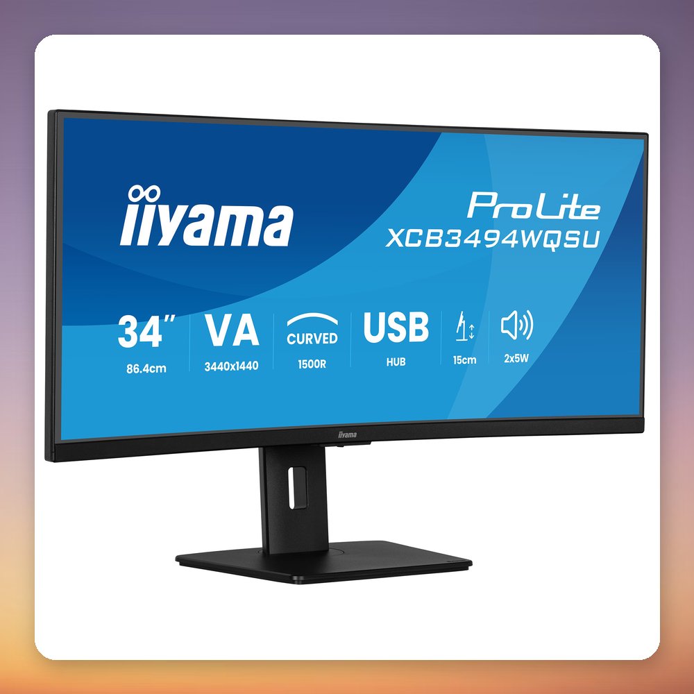 Iiyama ProLite XCB3494WQSU-B1 34" UWQHD 120 Hz Curved VA Monitor, FreeSync Premium, USB-C