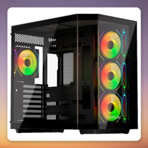 Krux Empero ATX Mid-Tower Case, Black, Dual Tempered Glass, 4x 120 mm ARGB Fans