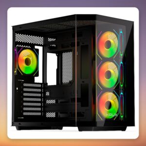 Krux Empero ATX Mid-Tower Case, Black, Dual Tempered Glass, 4x 120 mm ARGB Fans