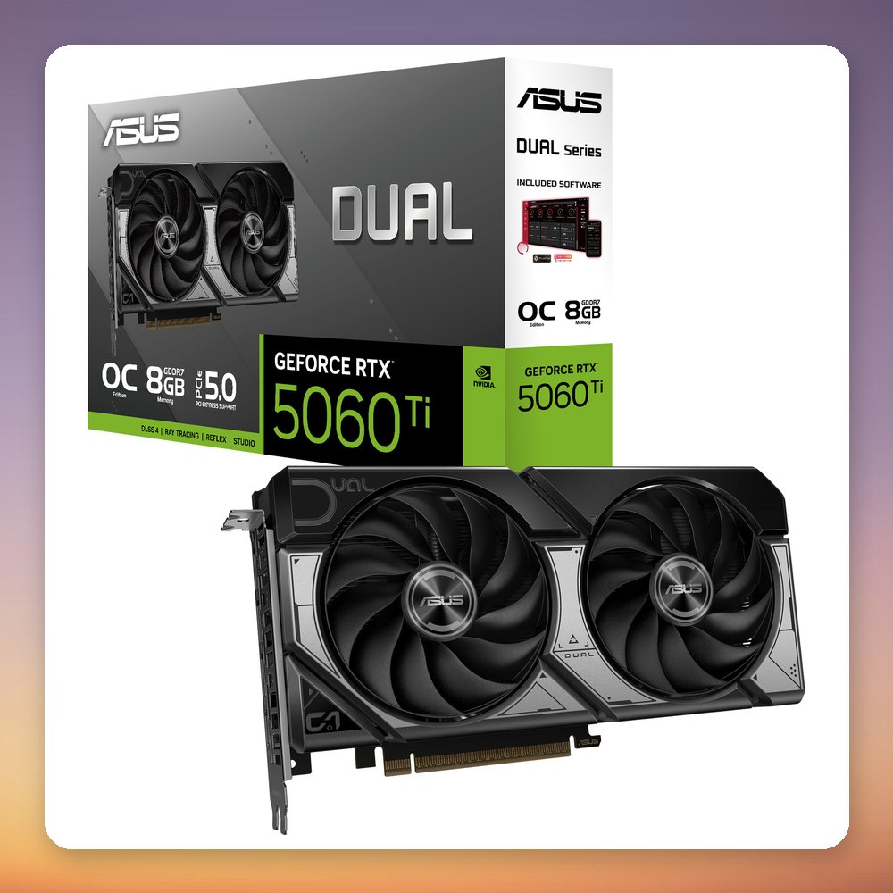 Asus Dual GeForce RTX 5060 Ti OC 8GB GDDR7 Graphics Card, 2.5-Slot, Black