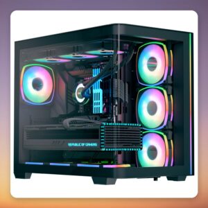 Aerocool P500C EVO-G-BK-v1 ATX Mid-Tower Case, Black, Dual Tempered Glass, 4x ARGB Fans