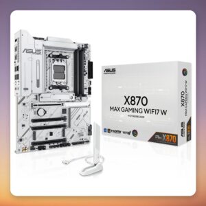 Asus X870 MAX GAMING WIFI7 W ATX AM5 Motherboard, White, DDR5, Wi-Fi 7