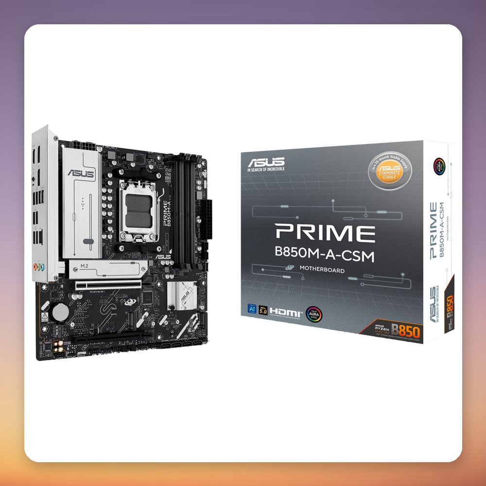 Asus PRIME B850M-A-CSM AMD B850 AM5 micro ATX Motherboard, DDR5, 3x M.2
