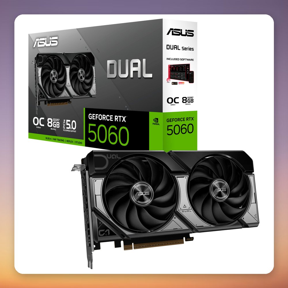 Asus Dual GeForce RTX 5060 OC 8GB GDDR7 Graphics Card, 2.5-Slot, 3x DP 2.1b