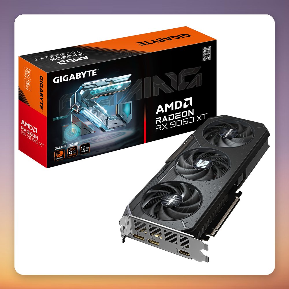 GigaByte Radeon RX 9060 XT GAMING OC 16 GB GDDR6 Graphics Card, PCIe 5.0, WINDFORCE 3X