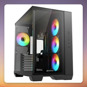 Sharkoon Steel Shark ATX Mid-Tower Case, Black, Dual Tempered Glass, 4x ARGB Fans