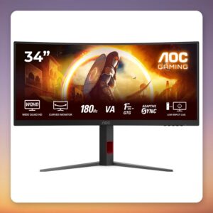 AOC CU34G4 34-Inch WQHD 180 Hz Curved Gaming Monitor, Fast VA, FreeSync Premium