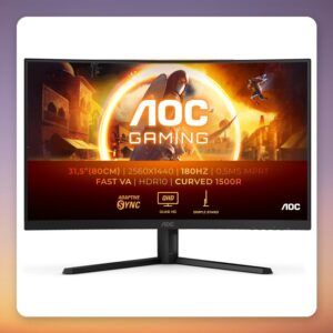 AOC CQ32G4VE 31.5″ QHD 180Hz Curved Gaming Monitor, Fast VA, 1500R