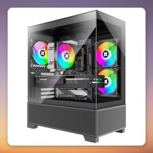 Xilence Xilent Beam XG172 ATX Midi Tower Case, Black, Dual Tempered Glass, 3x ARGB Fans