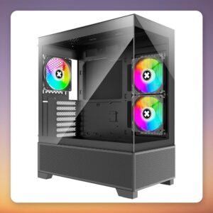 Xilence Xilent Beam XG172 ATX Midi Tower Case, Black, Dual Tempered Glass, 3x ARGB Fans