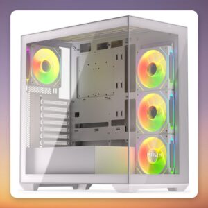 Krux Exo Midi-Tower ATX Case, White, Dual Tempered Glass, 4x ARGB Fans