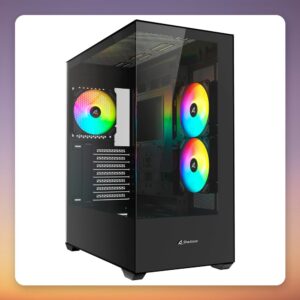 Sharkoon SK6 ARGB Mid-Tower ATX Case, Black, Dual Tempered Glass, 3x 120 mm ARGB PWM Fans