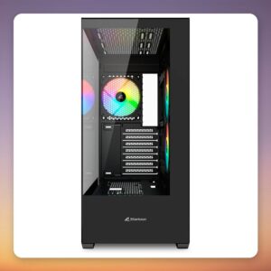 Sharkoon SK6 ARGB Mid-Tower ATX Case, Black, Dual Tempered Glass, 3x 120 mm ARGB PWM Fans